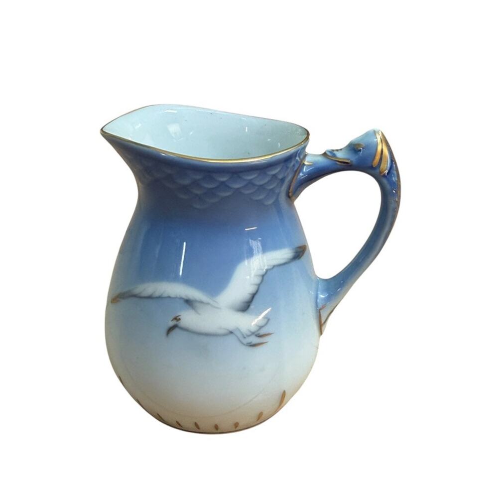 Bing & Grøndahl Seagull Pattern Small Pitcher Creamer 1952-1957 Gold Gilded Blue
